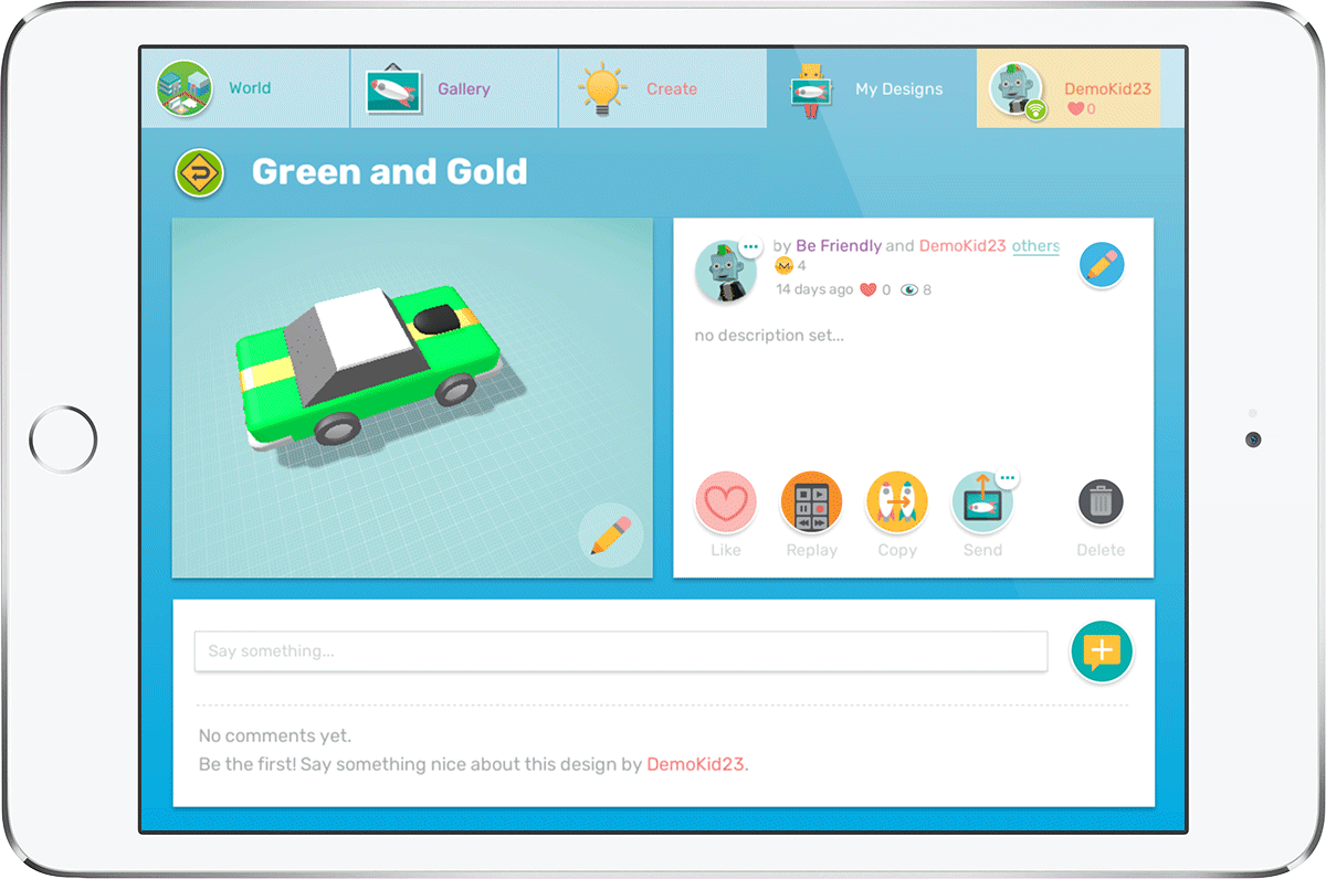 iPad showing Makers Empire 3D design app credit original creator feature