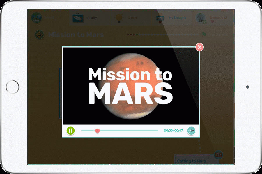 iPad showing Makers Empire 3D design app curriculum-aligned to mars design challenges