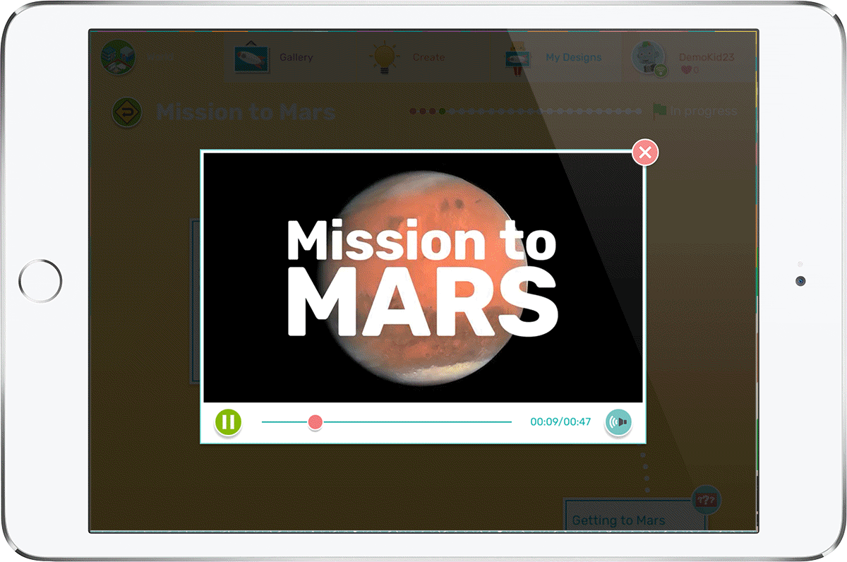 iPad showing Makers Empire 3D design app curriculum-aligned to mars design challenges