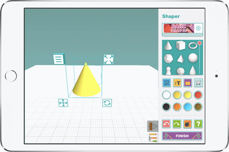 iPad showing Makers Empire 3D desin app precision control tools