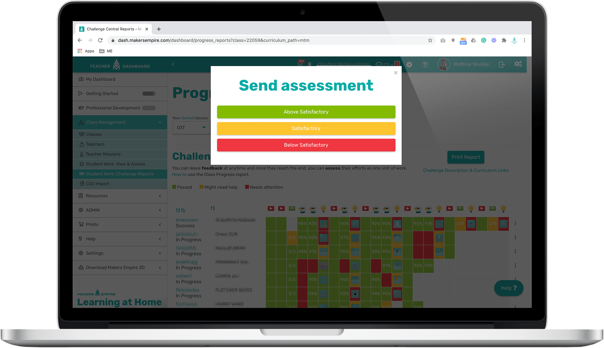 Makers Empire Teacher Dashboard Assessment student work 3D design
