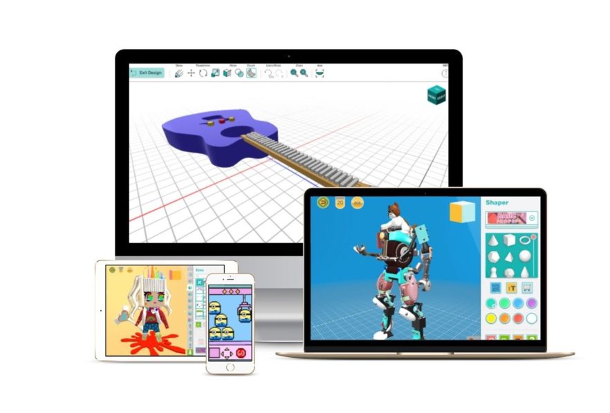An image of devices showing Makers Empire's Shaper Block program.